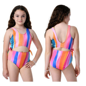 NWT Hobie Girls' Orange & Blue Abstract Stripe Cutout One Piece Swimsuit Size 16